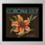 KRW Vintage Corona Lily Orange Crate Label posters
