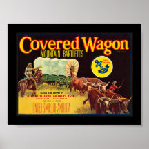 KRW Vintage Covered Wagon Pears Fruit Crate Label Posters