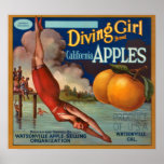 KRW Vintage Diving Girl Apple Fruit Crate Label Print