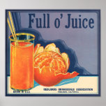 KRW Vintage Full o' Juice Orange Fruit Crate Label posters