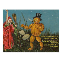 KRW Vintage Pumpkin Man Halloween Card Postcard