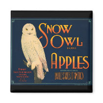 KRW Vintage Snow Owl Apples Fruit Crate Label Magn Fridge Magnets