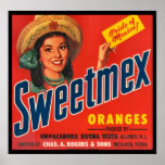 KRW Vintage Sweet-Mex Oranges Crate Label posters