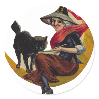 KRW Vintage Witch and Black Cat Halloween Sticker by KRWOldWorld