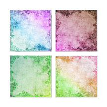KRW Watercolor Floral Fatasy Quad Wrapped Canvas Canvas Prints