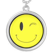 KRW Winking Smilie Face Sterling Silver Necklace