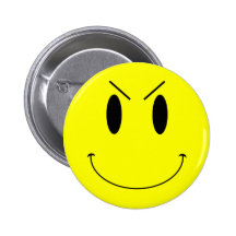 KRW Yellow Evil Smiley Face Pinback Buttons