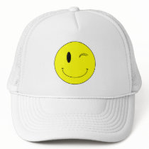 KRW Yellow Winking Smiley Face Trucker Hat