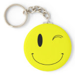 KRW Yellow Winking Smiley Face Key Chain