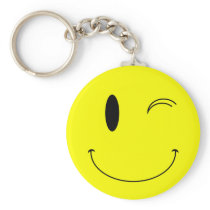 KRW Yellow Winking Smiley Face Key Chain