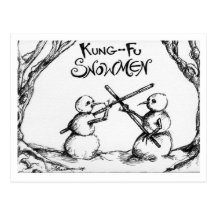 Kung Fu Snowmen Post Cards