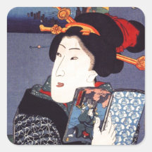 Kuniyoshi Book reading Woman Stickers