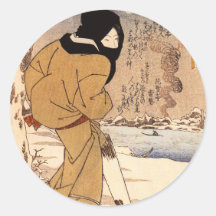 Kuniyoshi Woman Walking in the Snow Stickers
