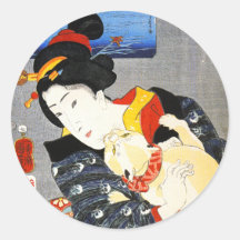 Kuniyoshi Woman with a Cat Stickers