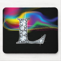 "L" Diamond Bling with Rainbow Swirl Mousepad