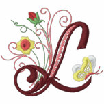 L monogram floral butterfly embroidery ladies tee embroidered shirts