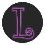 L Monogram Purple Neon Round Sticker