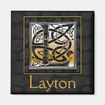 L Name Monogram "Celtic Black Stone" Square Magnet