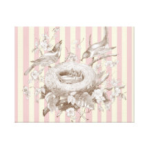 La Petite Famille on pink and cream background Stretched Canvas Prints