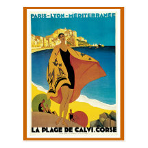 " La Plage de Calvi" Vintage Travel Poster Post Cards