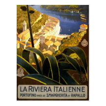La Riviera Italienne Portofino Travel Poster 1920 Postcard