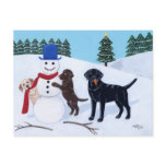 Labrador Christmas with Snowman Postcard