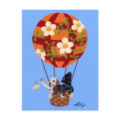 Labradors & Hot Air Balloon Painting Post Card