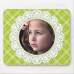 Lace and Plaid -butterfly on green- mousepads
