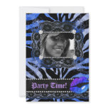 Lace Diamonds Birthday Party Zebra Blue Lips invitations