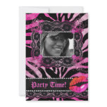 Lace Diamonds Birthday Party Zebra Pink Lips invitations