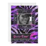 Lace Diamonds Birthday Party Zebra Purple Lips invitations