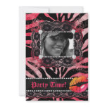 Lace Diamonds Birthday Party Zebra Red Lips invitations