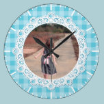 Lace Doily and plaid pattern in Blue Clock wall clocks