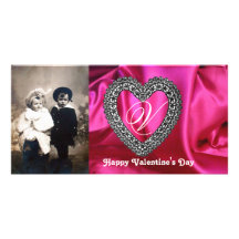 LACE HEART MONOGRAM SILK FUCHSIA CLOTH ,Pink Black Photo Card Template