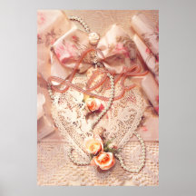 LACE HEART & PEARLS by SHARON SHARPE Posters