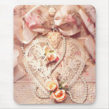 LACE HEART, ROSES & PEARLS by SHARON SHARPE Mouse Pad