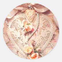 LACE HEART, ROSES & PEARLS by SHARON SHARPE Round Sticker