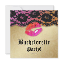 Lace n Lips Bachelorette Party Pink Orange Gold Custom Announcement