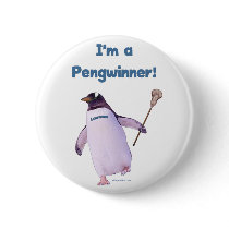 Lacrosse Penguin Pinback Button