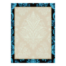 Lacy Vintage Floral - Bright Aqua on Black Announcements