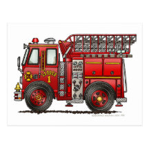 Ladder Fire Truck Firefighter Postcard