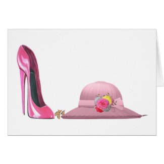 Ladies Day! Pink stiletto shoe and hat art Card