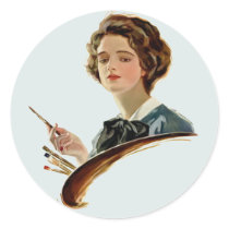 Lady Artist Round Sticker