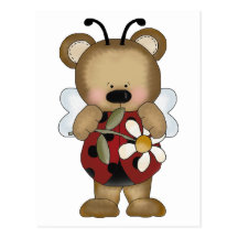 Lady Bug Baby Bear With Daisy Postcards