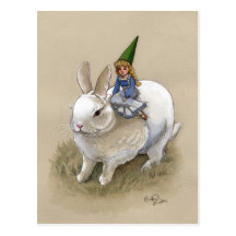Lady Gnome and Rabbit Post Card