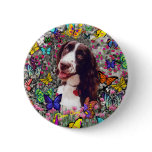 Lady in Butterflies Button - Brittany Spaniel
