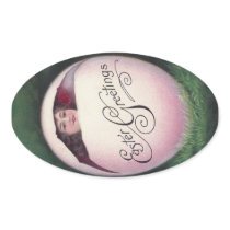 Lady in Giant Pink Easter Egg Vintage Oval Sticker