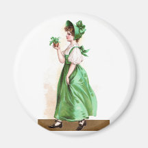 Lady in Green with Shamrocks Vintage St Patrick's Refrigerator Magnets