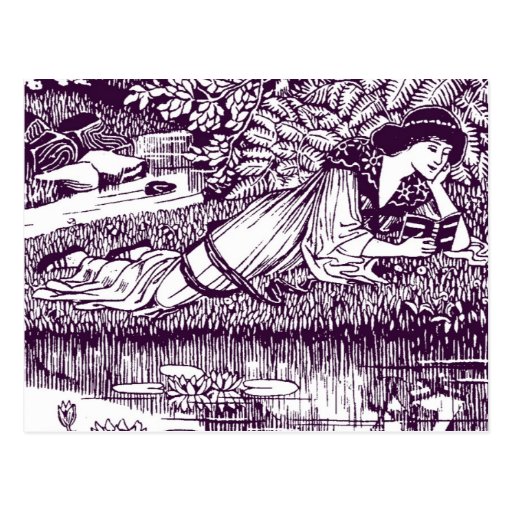 Lady Reading beside a pond Postcard