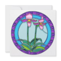 Lady Slipper Orchids in Circular Stained Glass